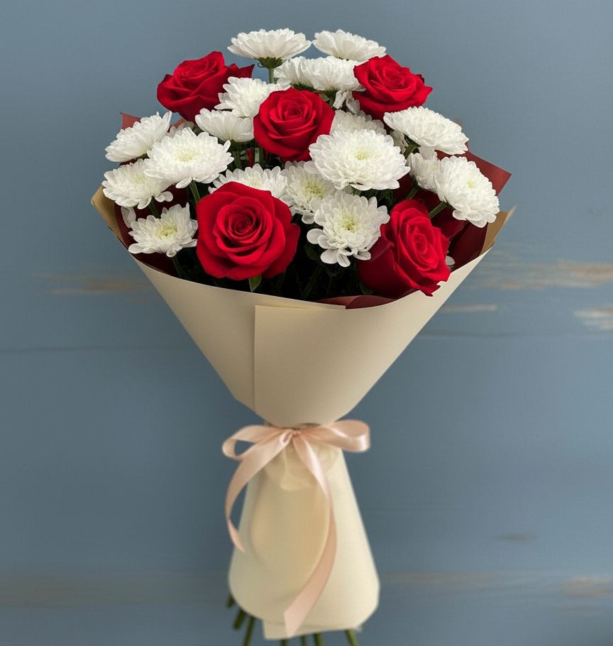 Букет цветов из: Розы и Хризантемы в Фенино