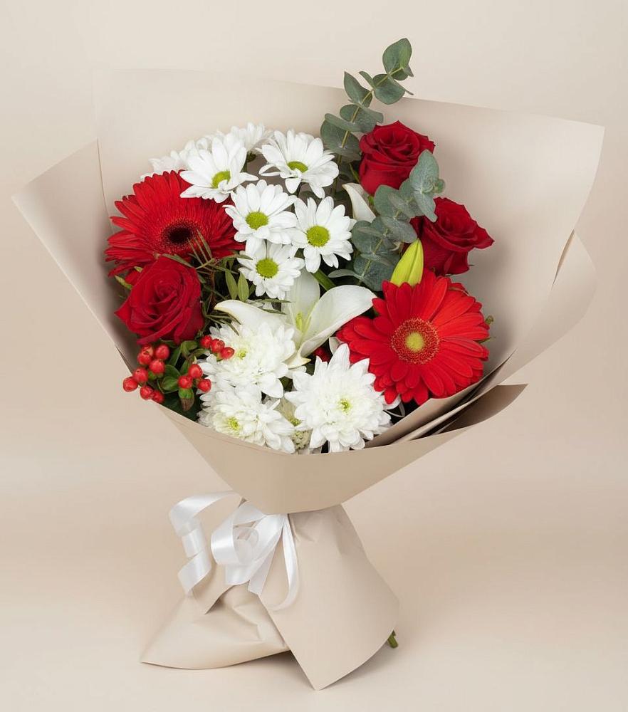 Букет цветов из: Розы, Хризантемы, Герберы и Лилии в Фенино