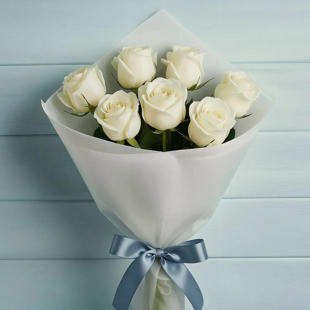 Букет 7 Белых роз Эдлесс Лав в Фенино